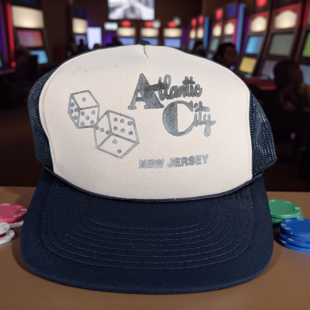 Vintage Atlantic‎ City Trucker Hat Cap One-Size Snapback Adjustable Dice 80s 90s